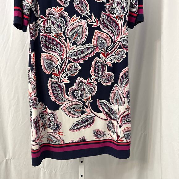 Eliza J Shift Dress Size 8 Floral Short Navy Blue Pink White 3/4 Sleeves - Picture 6 of 11